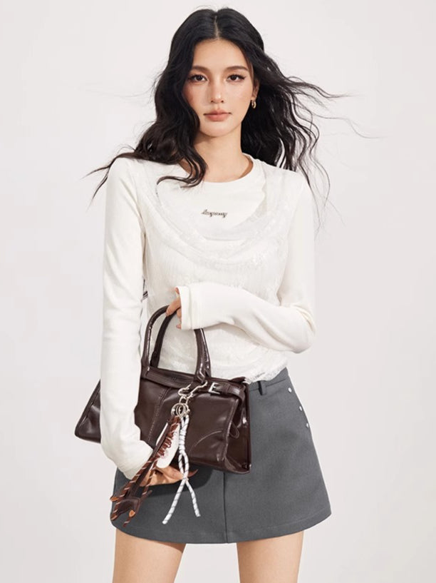 Lace Panel Layered Blouse - CHINASQUAD