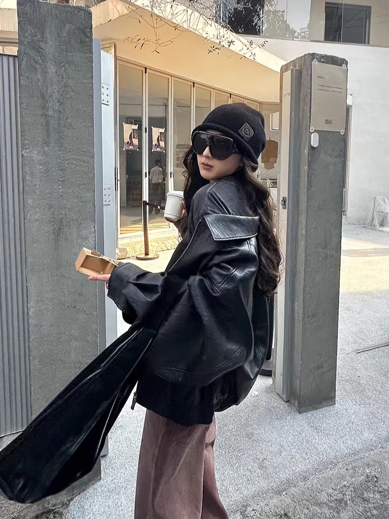 Layered Soft Leather Relaxed-Fit Jacket