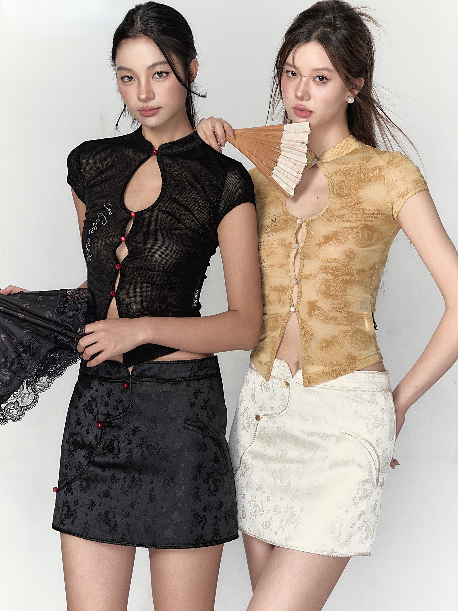 Black & White Button-up A-line Skirt - CHINASQUAD