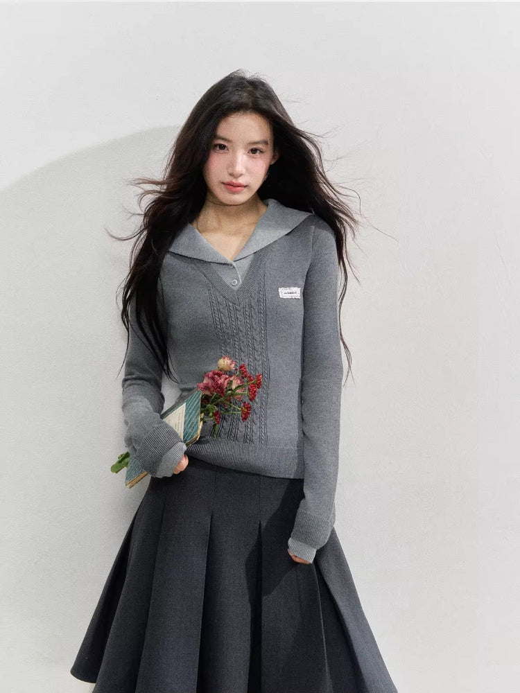 Naval Collar Preppy Girl Knit Crewneck