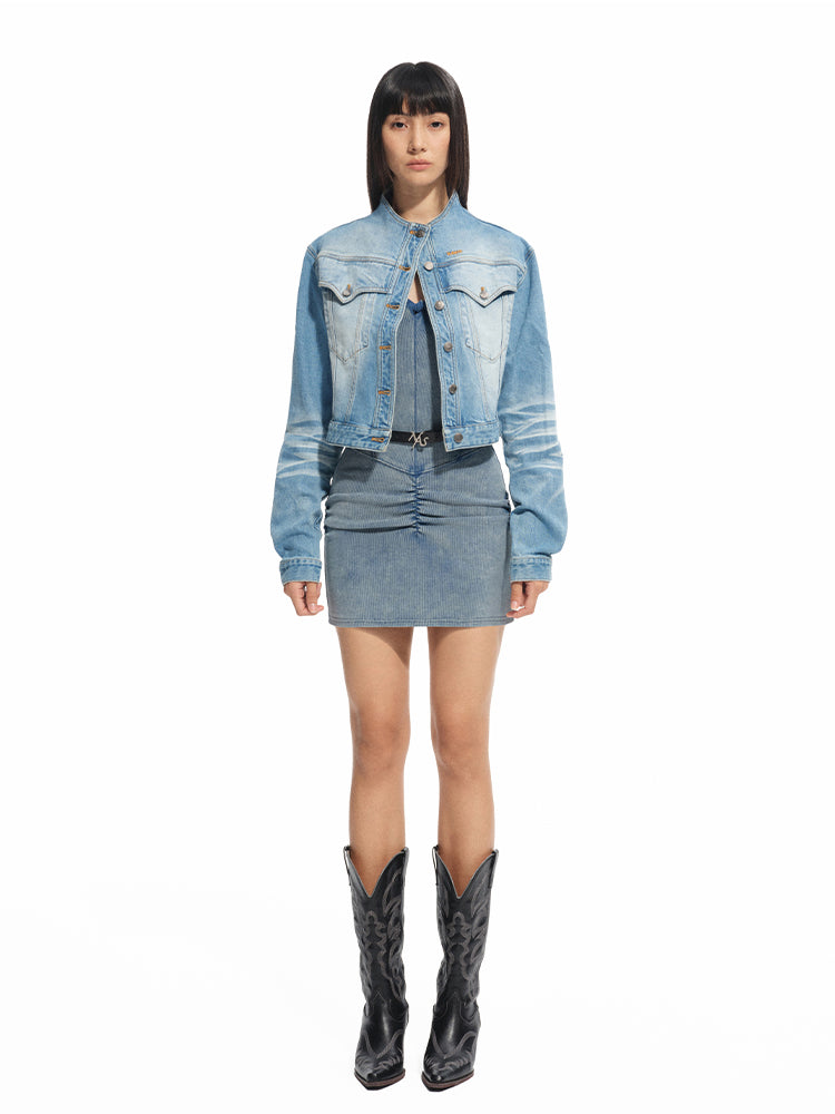 Vintage U-Neck Slim Halter Denim Dress - CHINASQUAD
