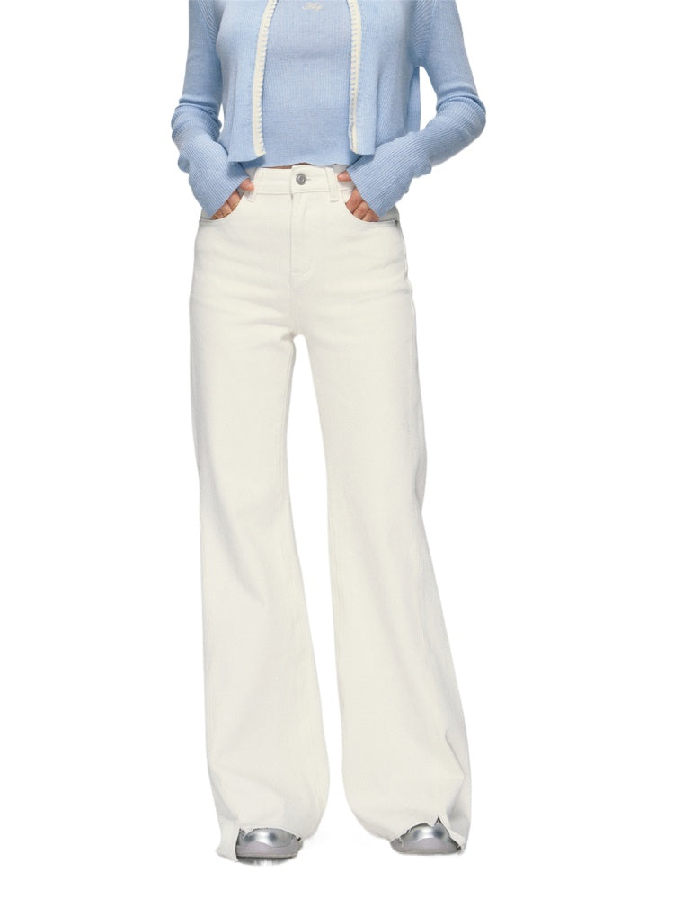 White Fringed Bell-bottom Wide-leg Jeans - CHINASQUAD