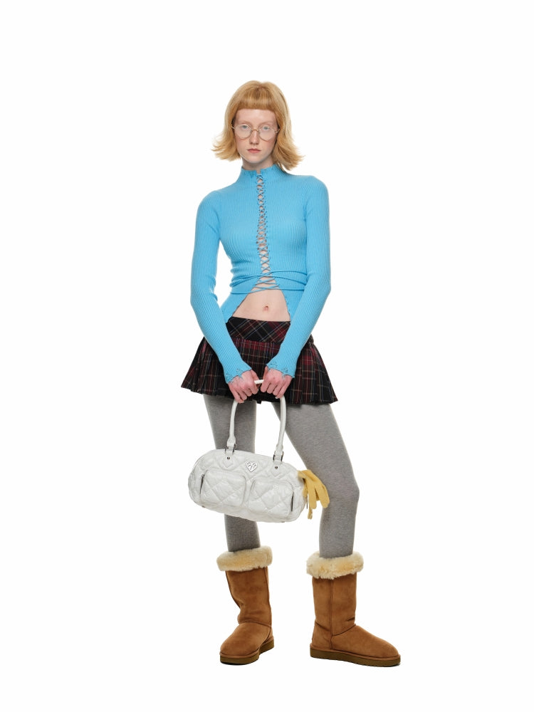 Lace-Up Ribbed Turtleneck - CHINASQUAD