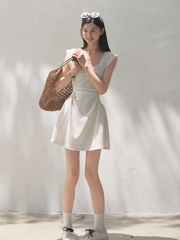 Square Shoulders U-Neck Fitted Dress