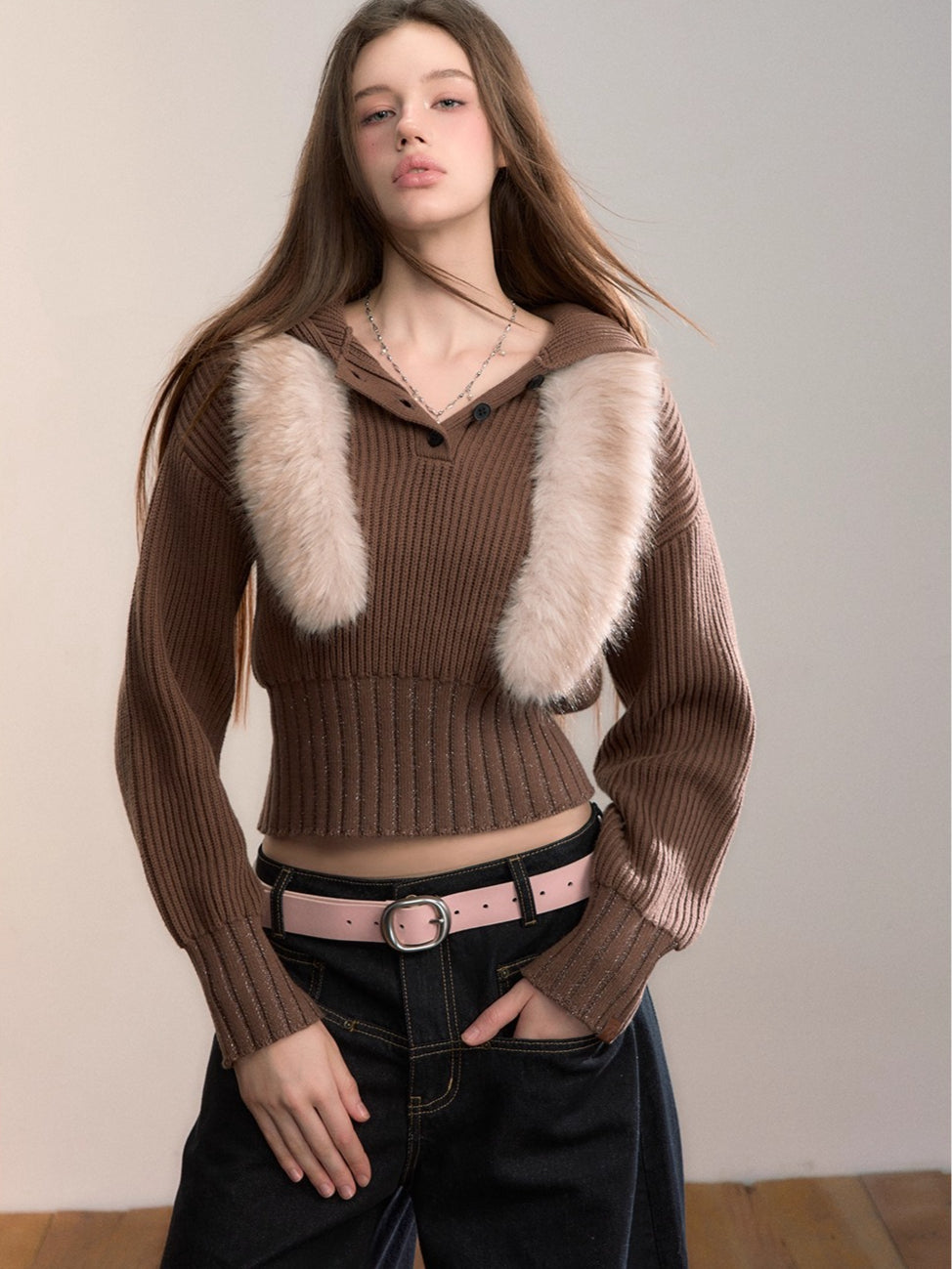 Ribbed Hooded Knit Pullover Sweater