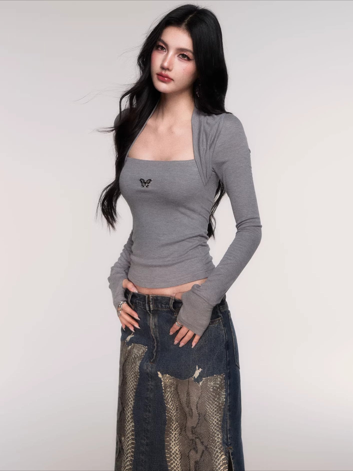 Sleeve-Detail Slim-Fit Knit Crewneck