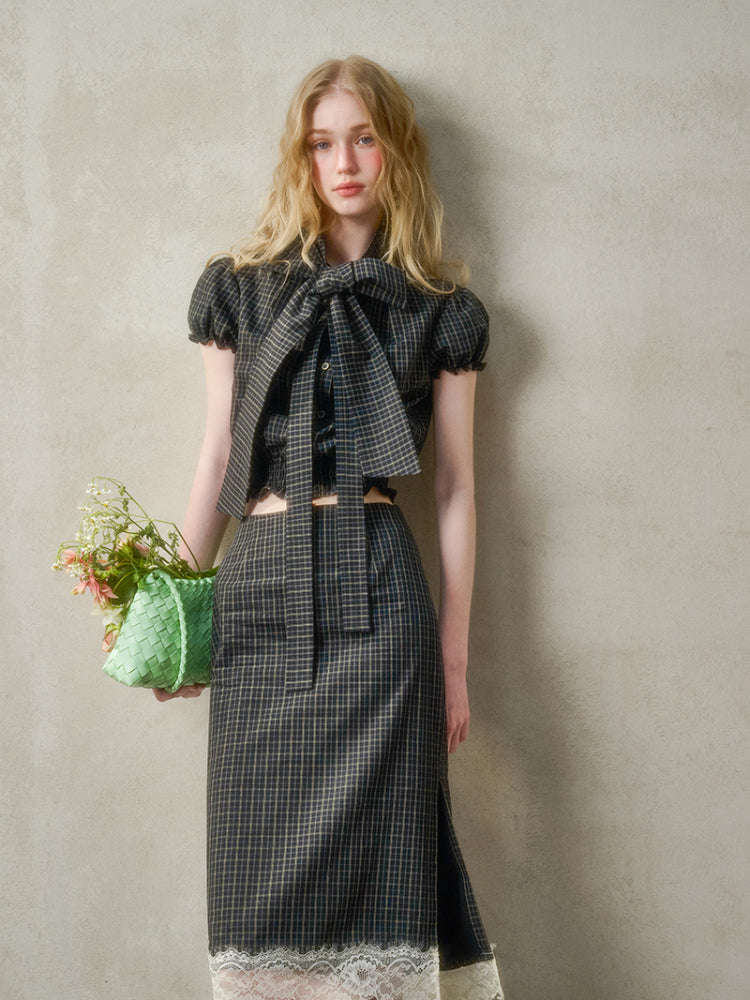 Natural Cotton Bow-Tie Shirt & Skirt Set - CHINASQUAD