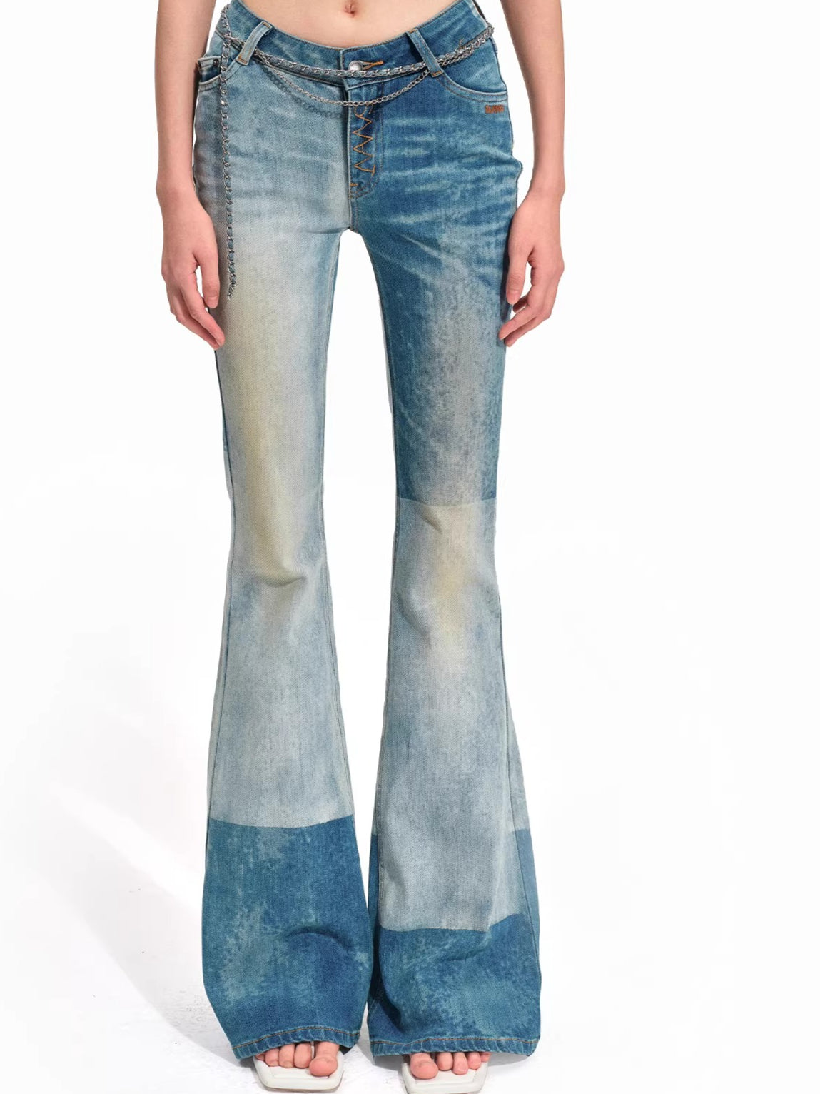 Equestrian Contrast Panel Micro-Flare Denim Jeans