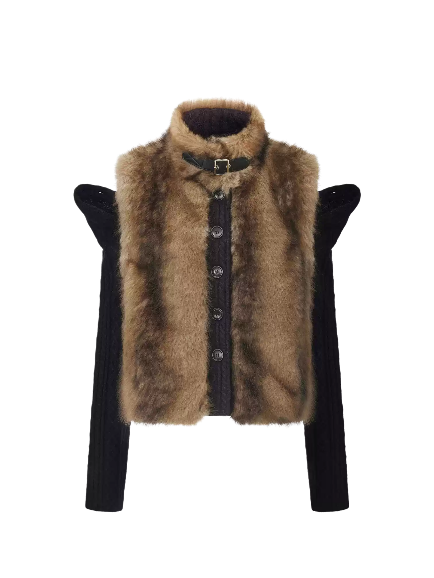 Detachable Sleeve Knit Eco-Fur Jacket