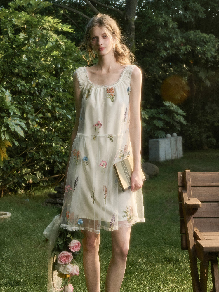 Chiffon Floral Embroidered Dress - CHINASQUAD