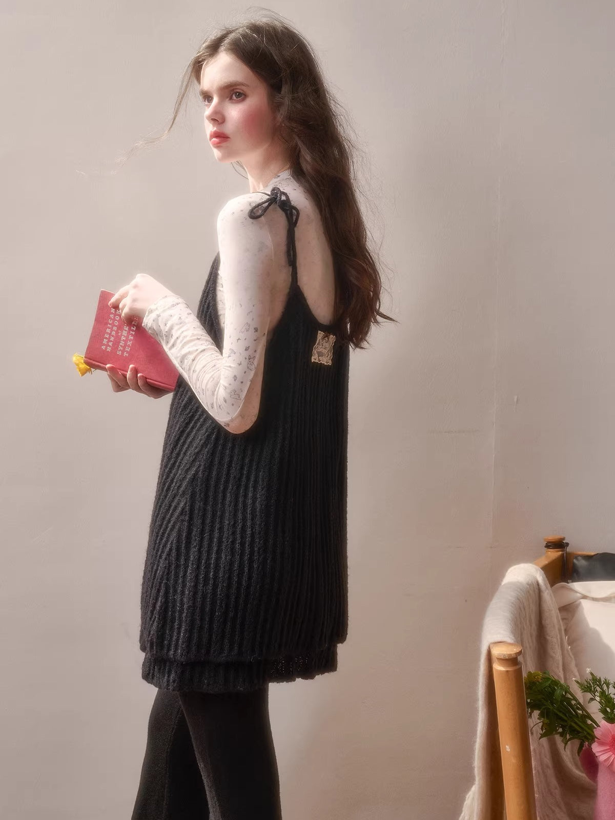 Wool-Blend Vintage Top & Ruffle Pants Set