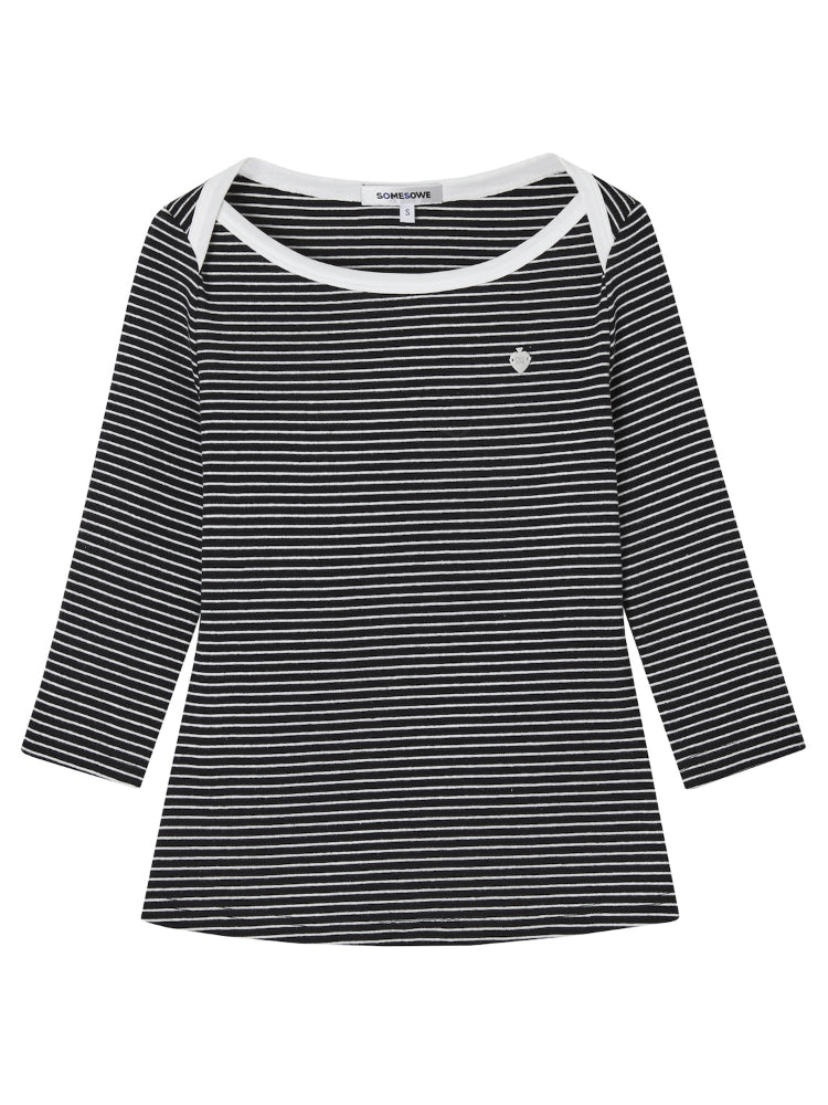 Envelope Neck Mid-sleeve Striped T-Shirt - CHINASQUAD