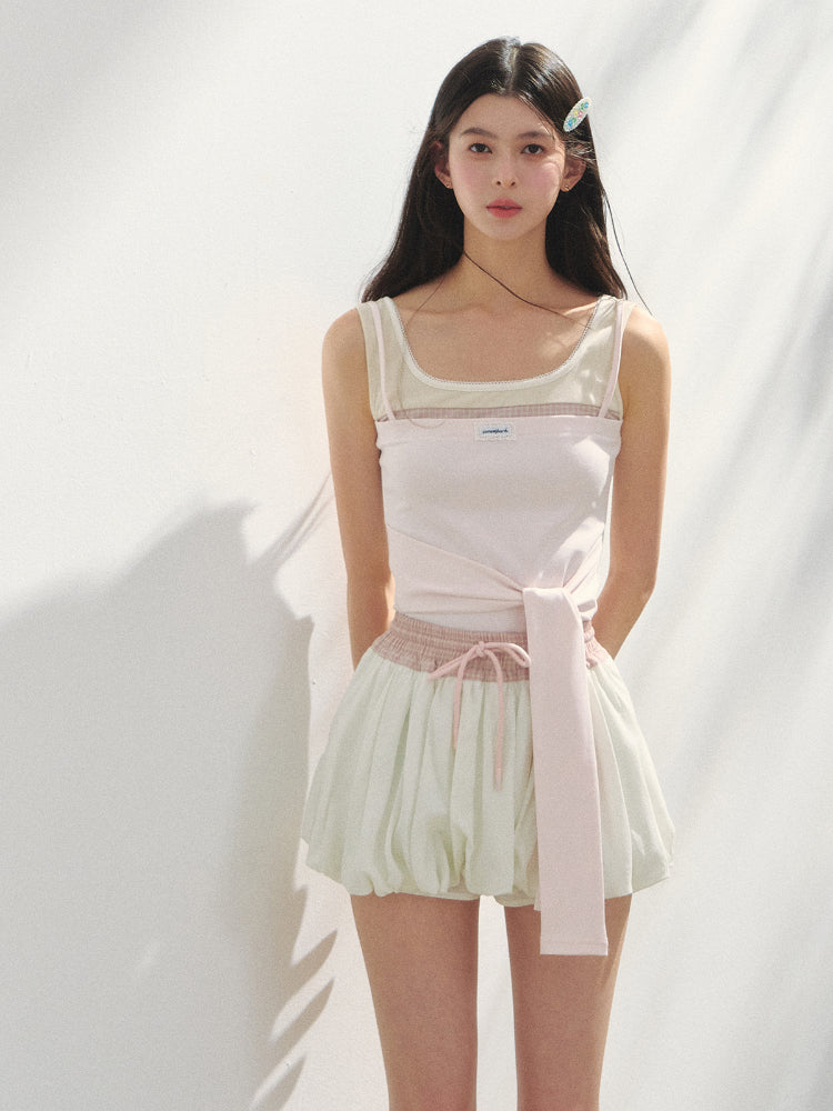 Color-Blocked Lyocell Bubble Skirt - CHINASQUAD