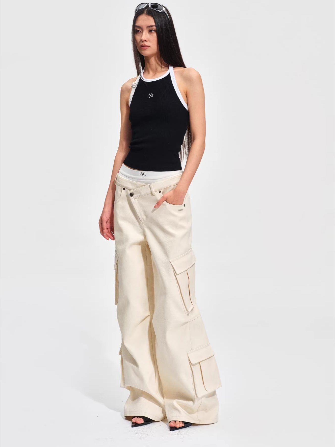 Double-Waist Straight-Leg Cargo Pants