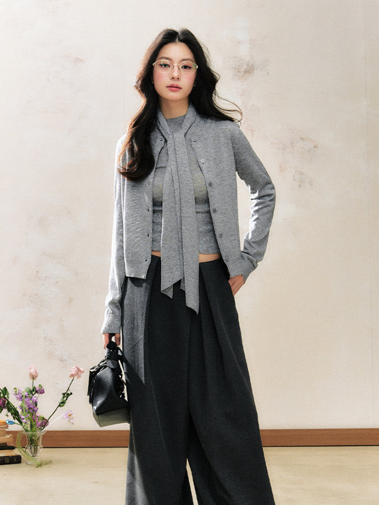 Gray-White Two-Tone Vintage Knitted Sweater - CHINASQUAD