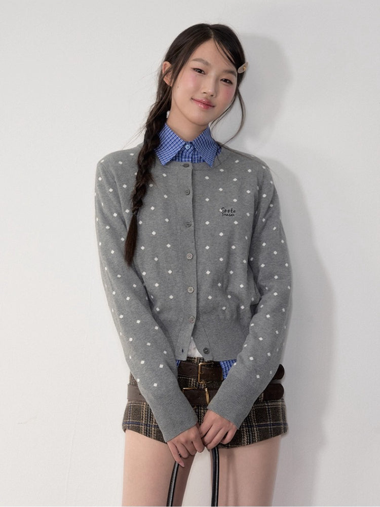 Polka Dot Jacquard Knit Cardigan