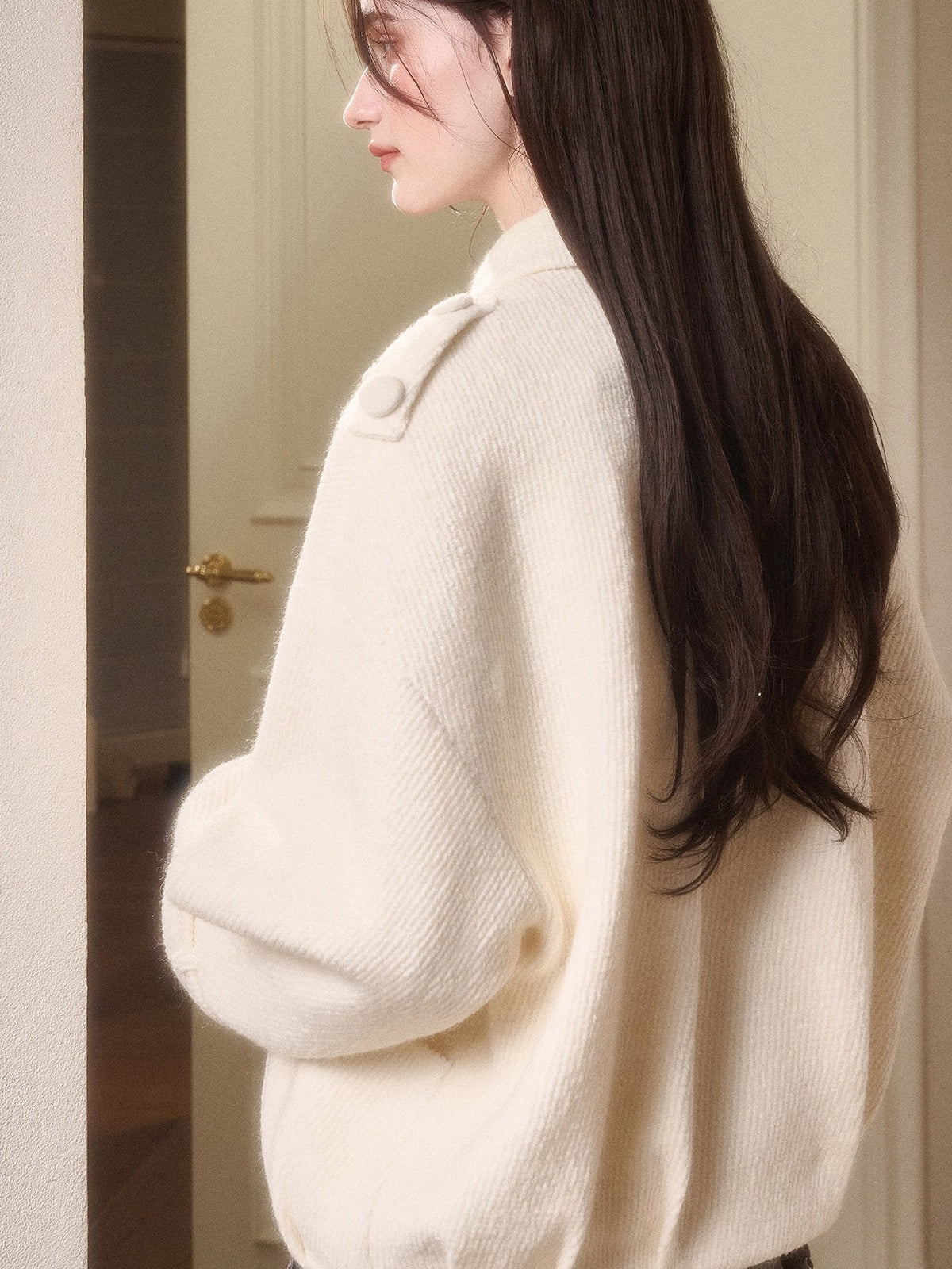 Fluffy Snow Wool Twill Cut Jacket