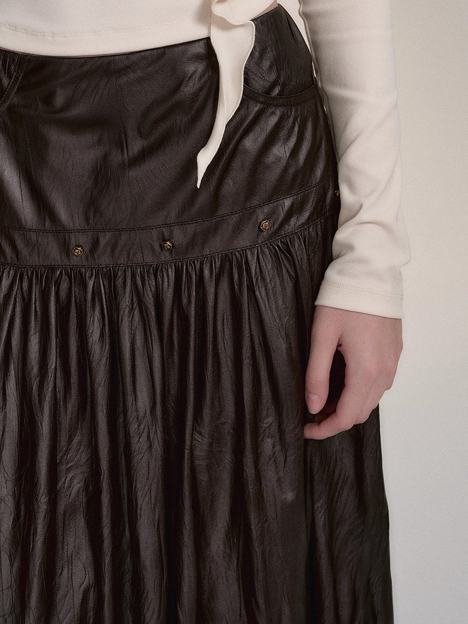 Dark Coffee PU Midi Skirt - CHINASQUAD