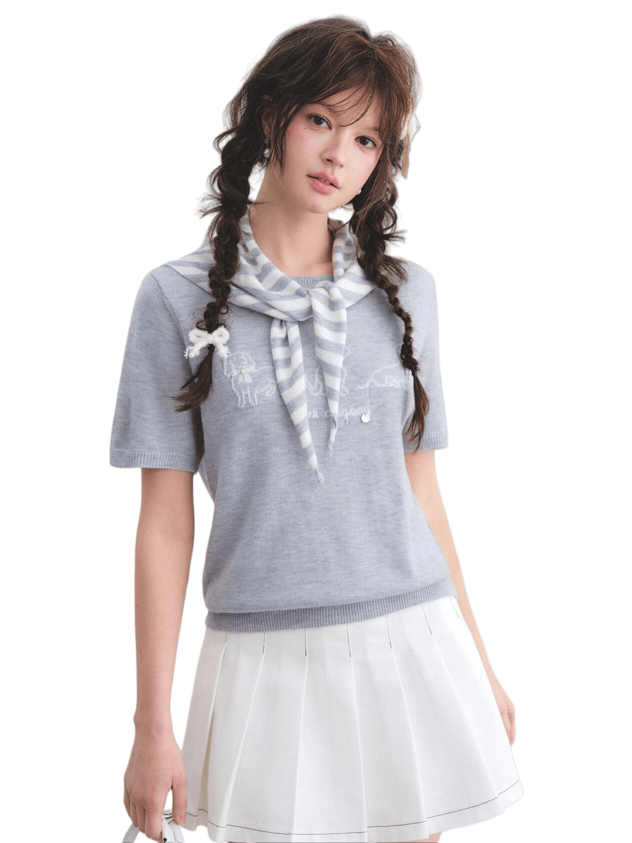 Wool-Blend Jacquard Knit Tee & Striped Shoulder Set