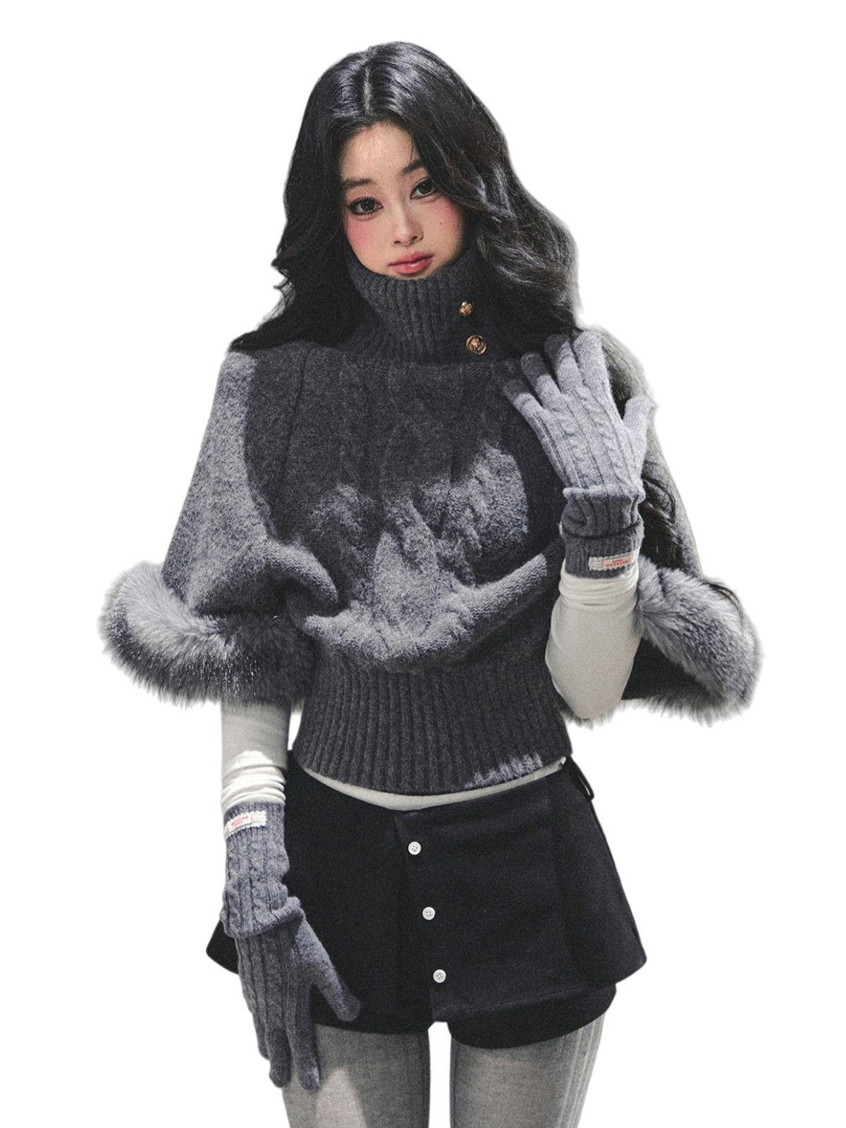 High-Neck Cable Knit Sweater