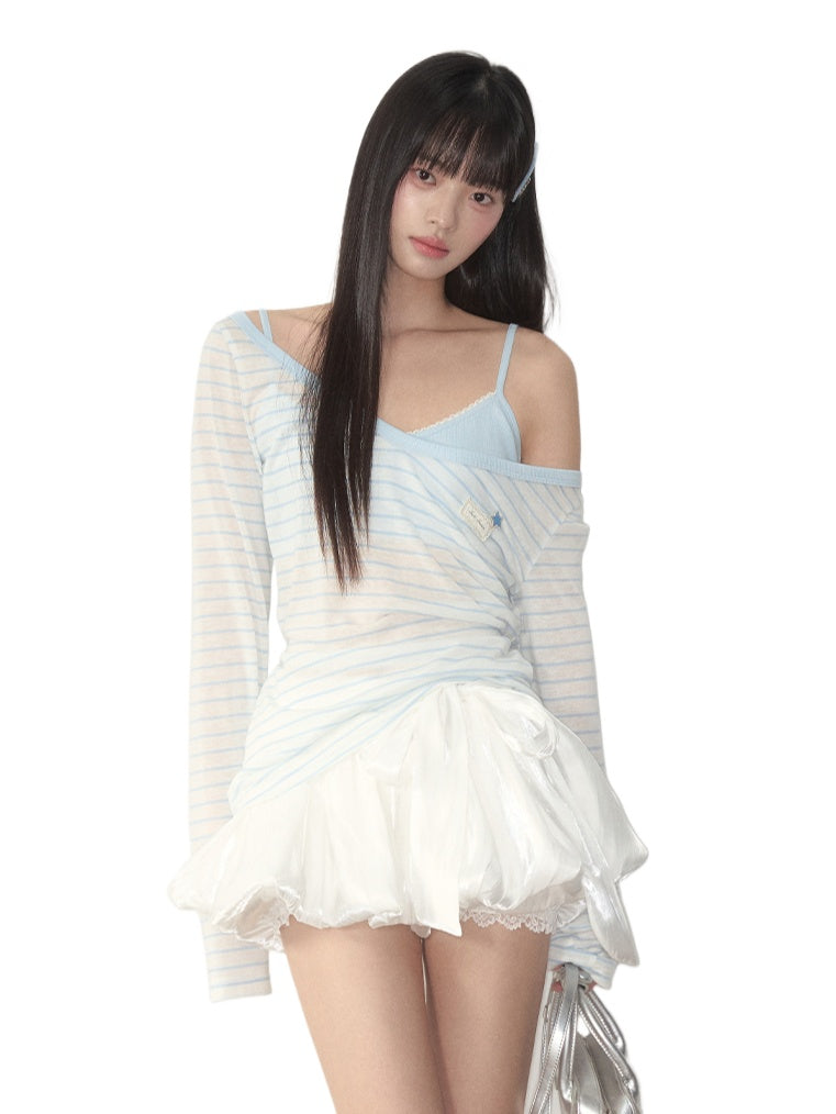 Blue & Pink Striped Cover-Up & Cami Set - CHINASQUAD