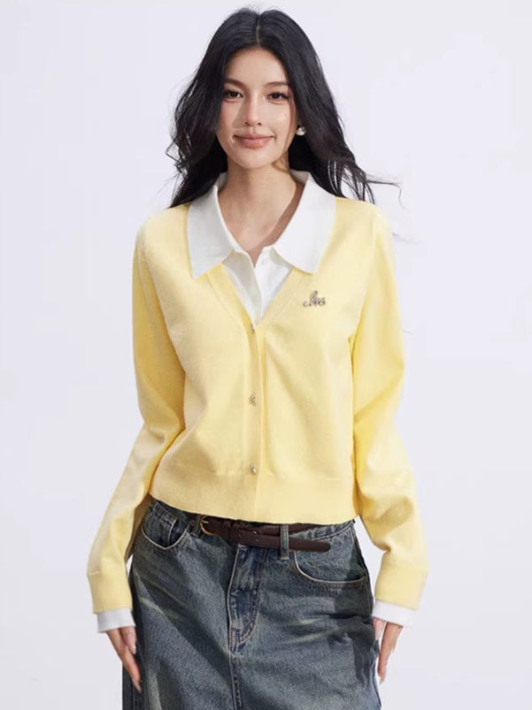 Layered-Effect Knit Polo Top