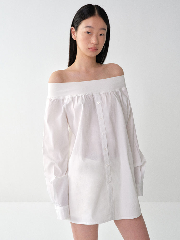 One-Shoulder Mid-Length Shirt Dress - CHINASQUAD