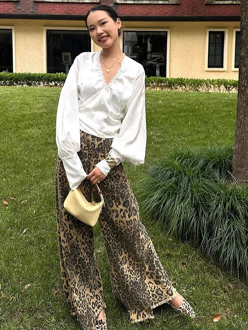 Deconstructed Wide-Leg Denim Jeans