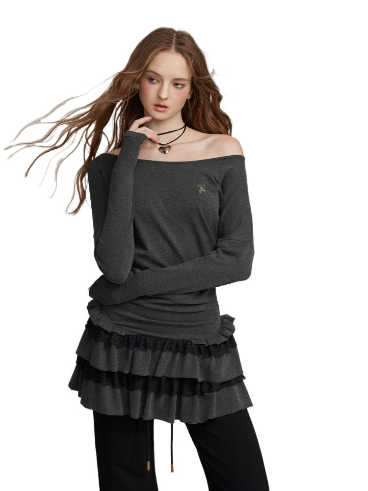 One-Shoulder Lace-Trim Tiered Dress - CHINASQUAD