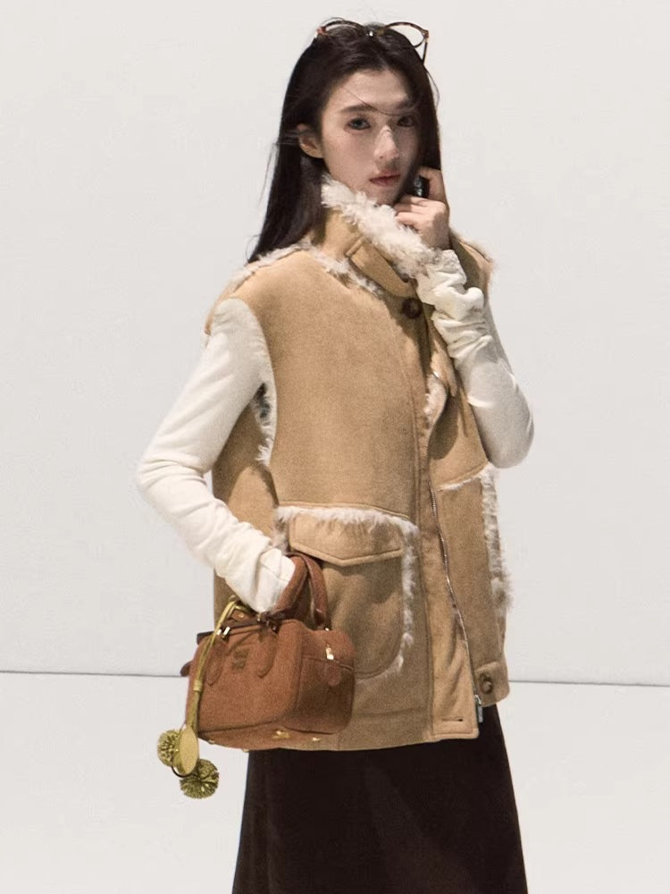 Faux Shearling Suede Jacket & Vest