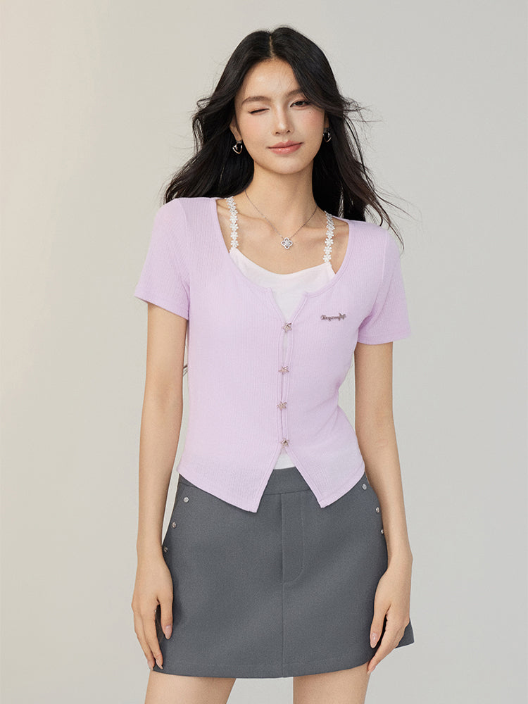Faux Two-Piece Tencel Blouse