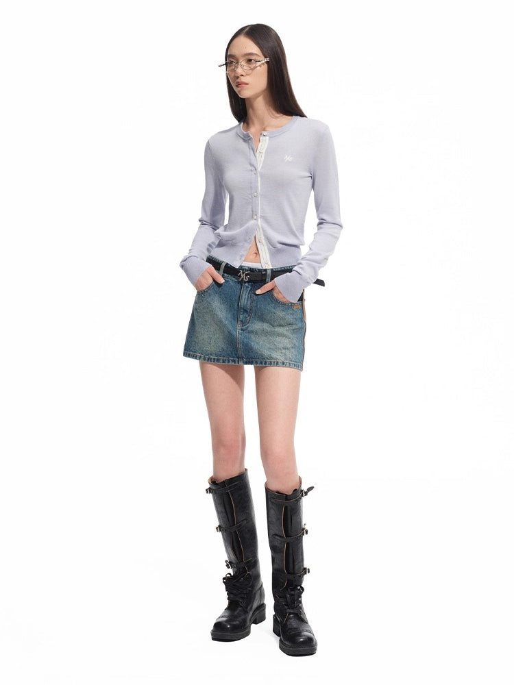 Rosemary Wool Spliced Knit Cardigan - CHINASQUAD