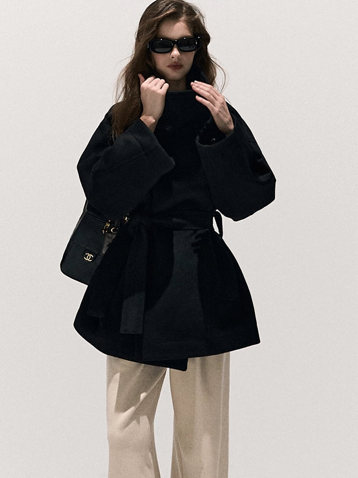 Stand-Collar Pure Wool Tailored Coat