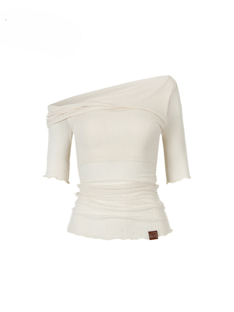 One-Shoulder Acetate Mid-Sleeve T-shirt - CHINASQUAD