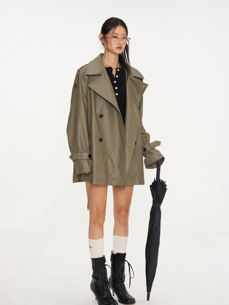 Classic PU Trench Leather Jackets - CHINASQUAD