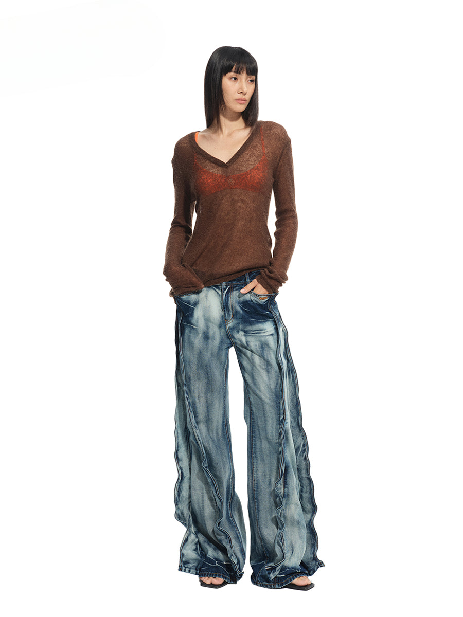 Alpaca Irregular Thin Long-sleeve Blouse - CHINASQUAD