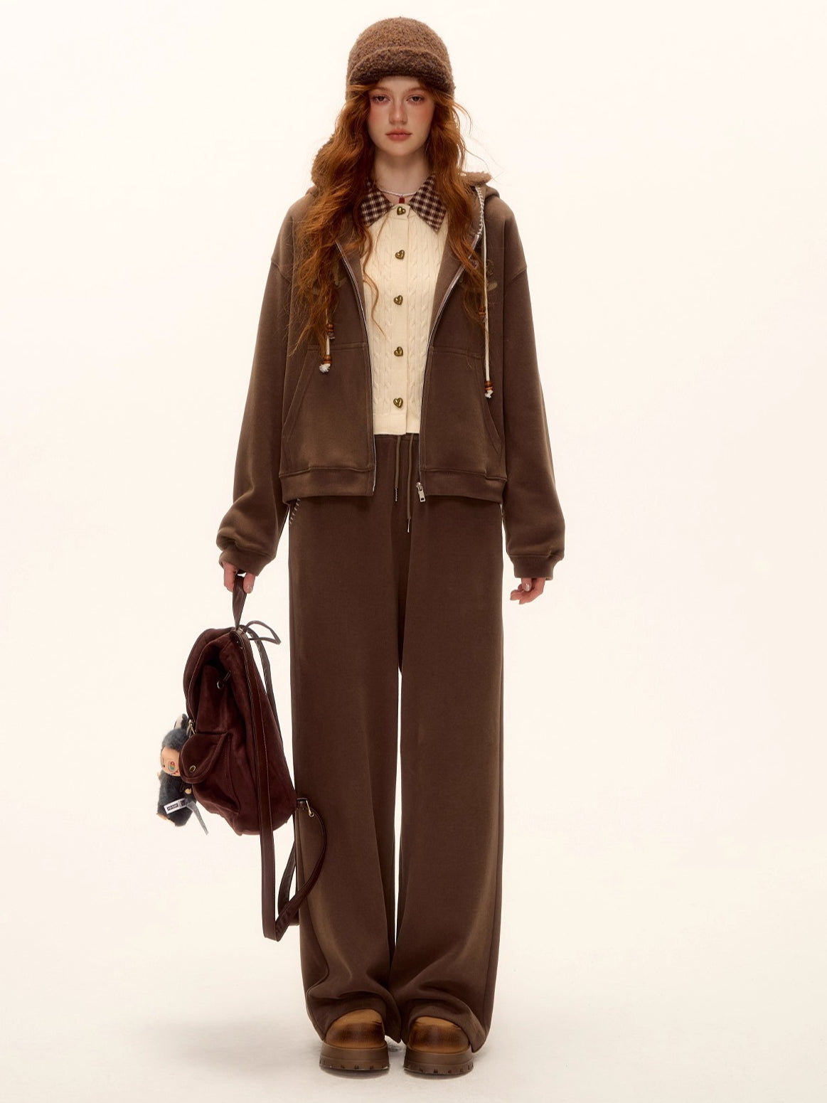 Embroidered Horse Beaded Zip-up Hoodie & Pants Set