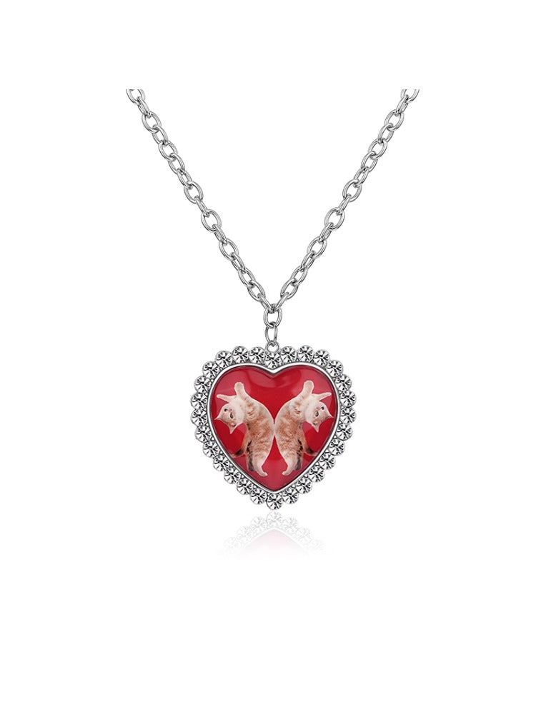Large Heart Cat and Dog Long Necklace - CHINASQUAD