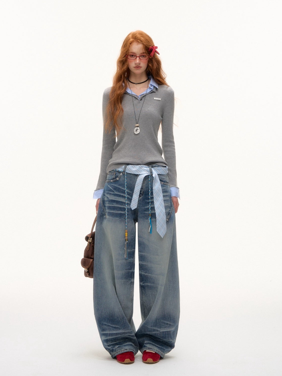 Striped Contrast Collar Layered Knit Top - CHINASQUAD