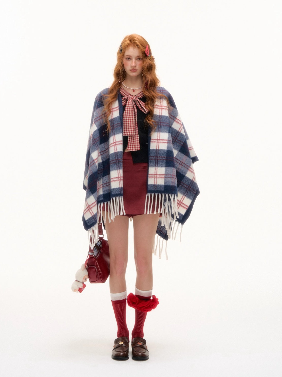 Color-Block Plaid Tassel Shawl Scarf - CHINASQUAD