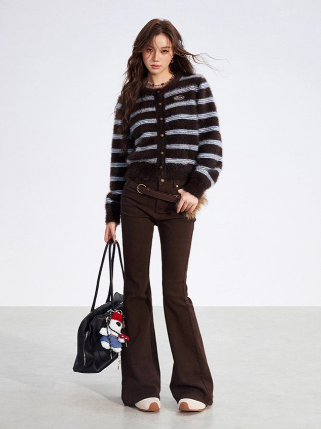 Striped Mink Velvet Knit Sweater