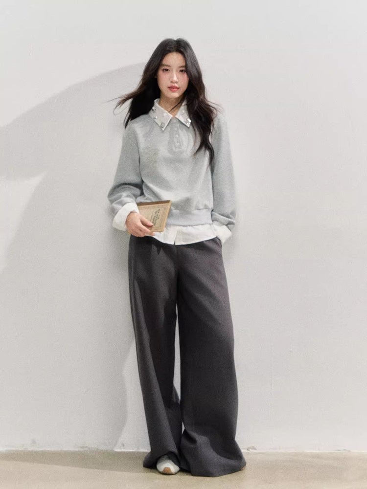 Plaid Panel Fold-Over Waist Straight Pants