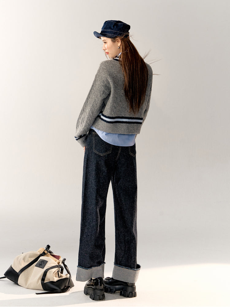 Academy Style Color-Block Knit Long-Sleeve Top - CHINASQUAD
