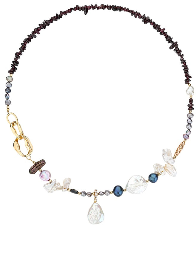 Vintage Gold Garnet Red Baroque Pearl Necklace - CHINASQUAD