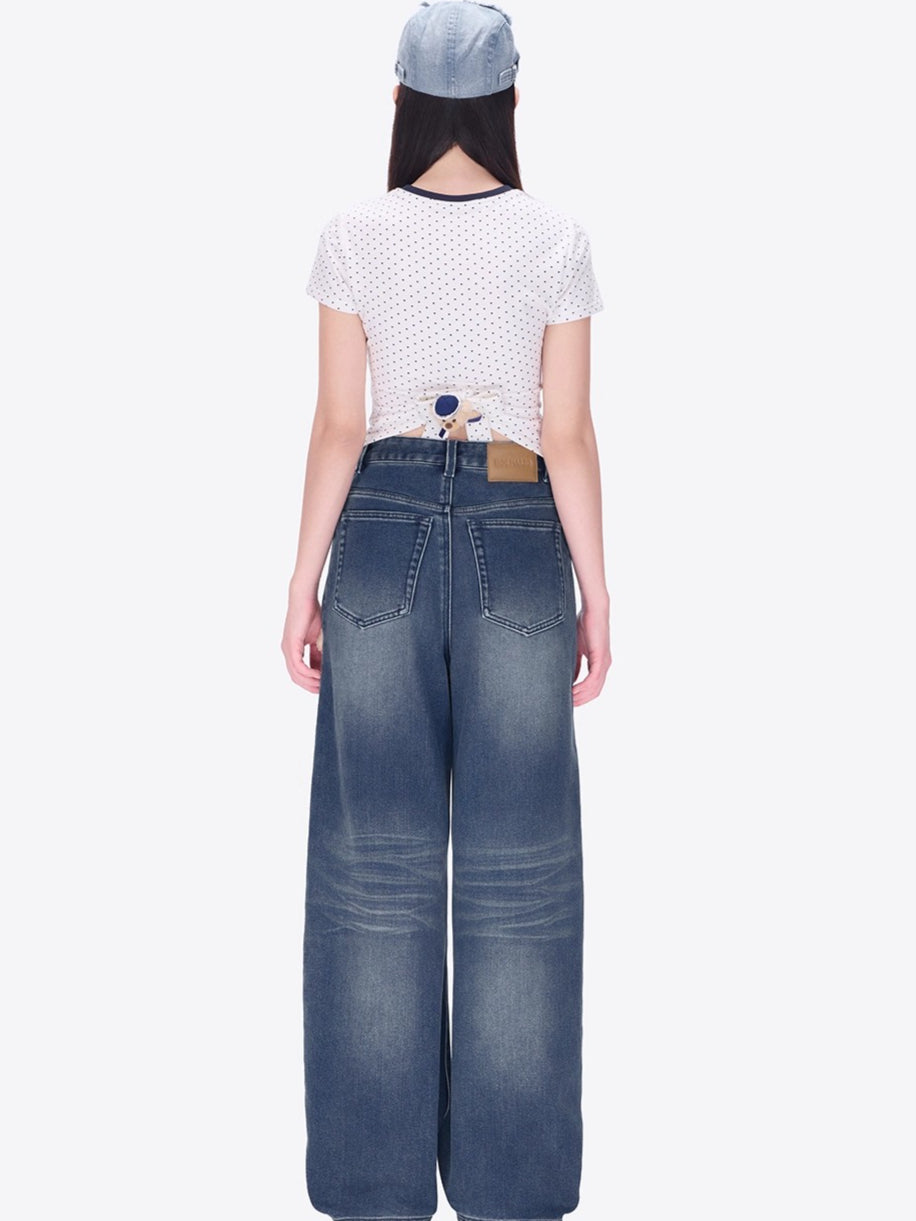 Relaxed Fleece-Lined Curved Denim Pants