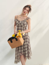 Checkered Print Asymmetrical Slip Dress - CHINASQUAD