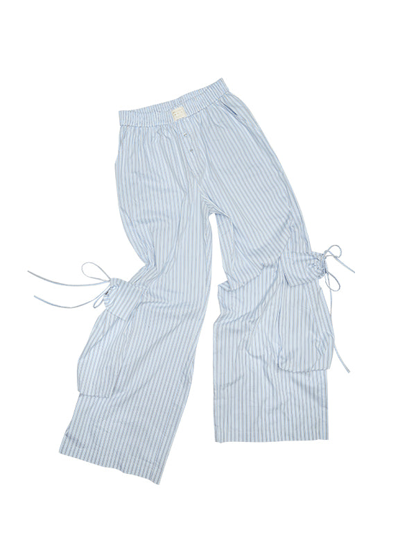 Blue & White Wide-Leg Utility Pants - CHINASQUAD