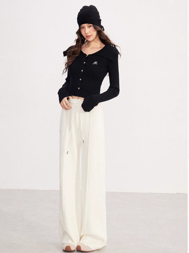 Fleece-Lined Soft-Knit Wide-Leg Pants