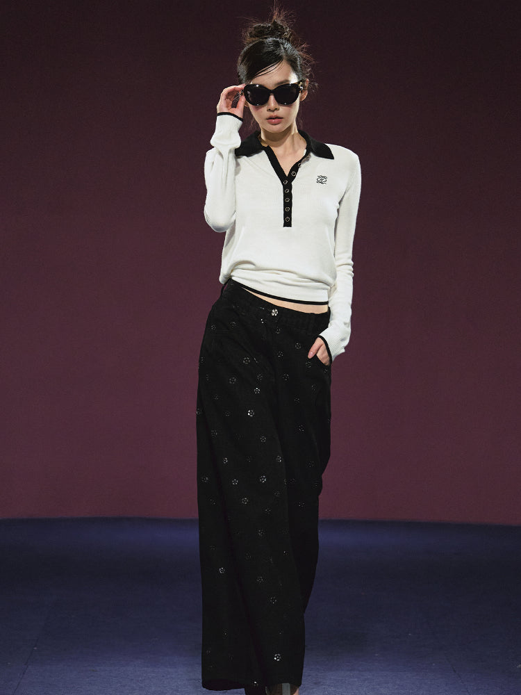 Ribbon Polo Tie-Up Sweater & Shorts Set - CHINASQUAD