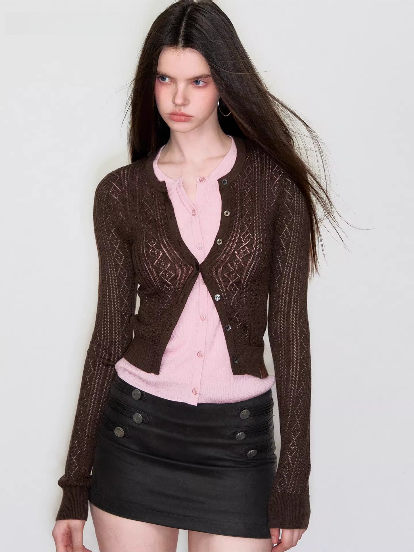 Layered-Effect Contrast Knit Cardigan